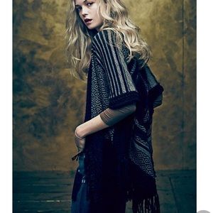 Angel of the North camel and black fringed poncho